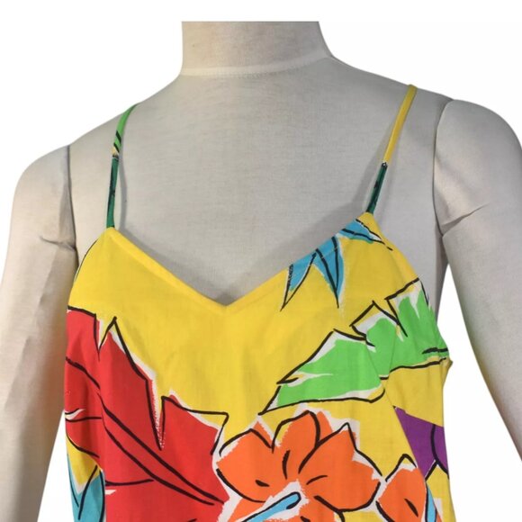 Vintage 70s 80s Two Potato Laguna Beach Bright Yellow Floral Print Dress S - Picture 2 of 7